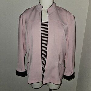 Dressbarn Pink Black Blazer Jacket Striped Tank Top Matching Set Size 10